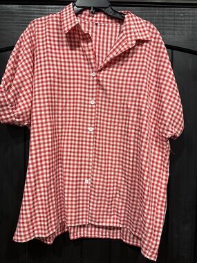 Men's Red Gingham Short-Sleeve Button-Down Shirt